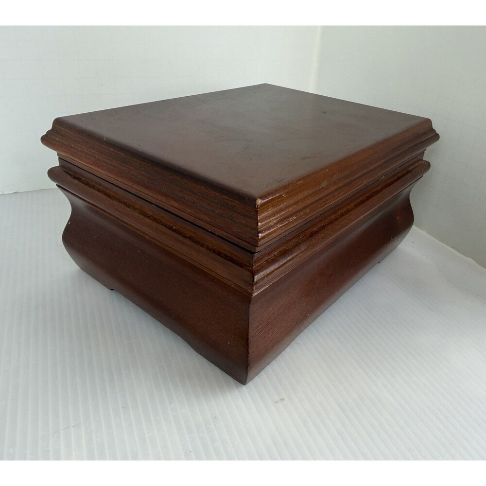 Vintage Wooden Jewelry Box 2 Tier Removable Tray Ring Storage Velvet Lined 7” - Picture 10 of 15
